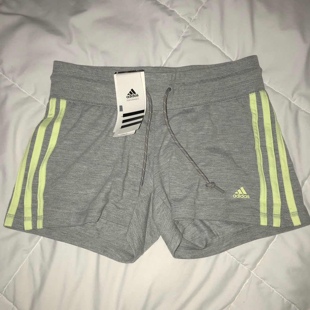 Adidas Shorts Grey with Neon Green Stripes Size XS